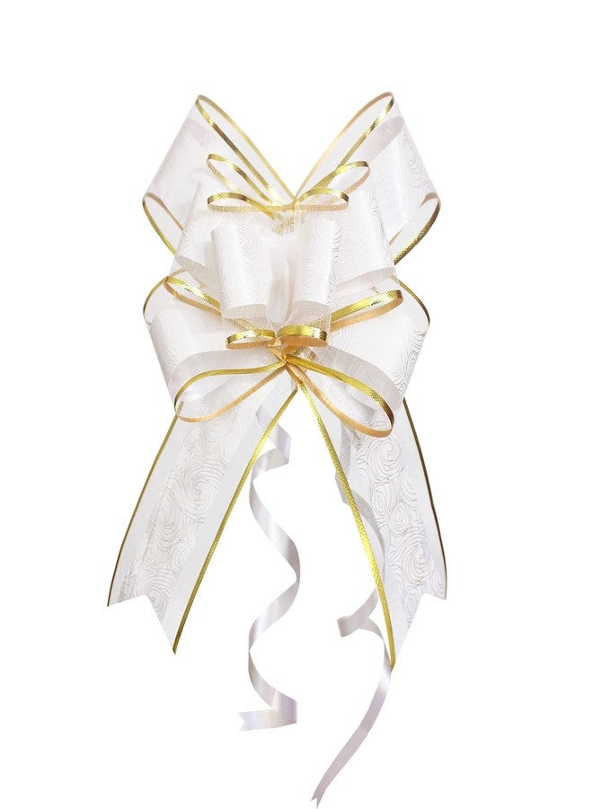 WEWILUCK Pull Bows for Gift Wrapping, 15 PCS Large Gift Bow Bulk for Presents Package, Gift Baskets, Christmas, Wedding, and Party Decor (White with Tulle & Gold line, 6 inches) - Image 1