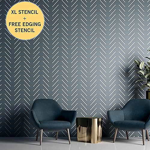PINKIPO®, Simple Herringbone, (16"x40") XL Stencil, Large Wall Stencil, Modern Geometric Wall Stencils for Painting, Stencils for Walls, Chevron Wall Stencil Pattern - Image 4