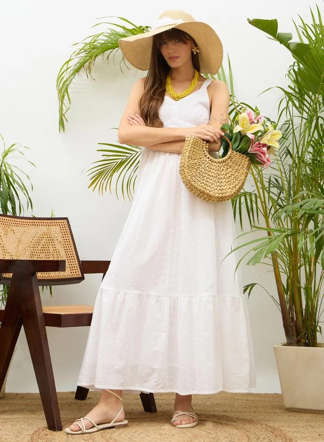 SASSAFRAS White Embroidered Strappy Maxi Dress