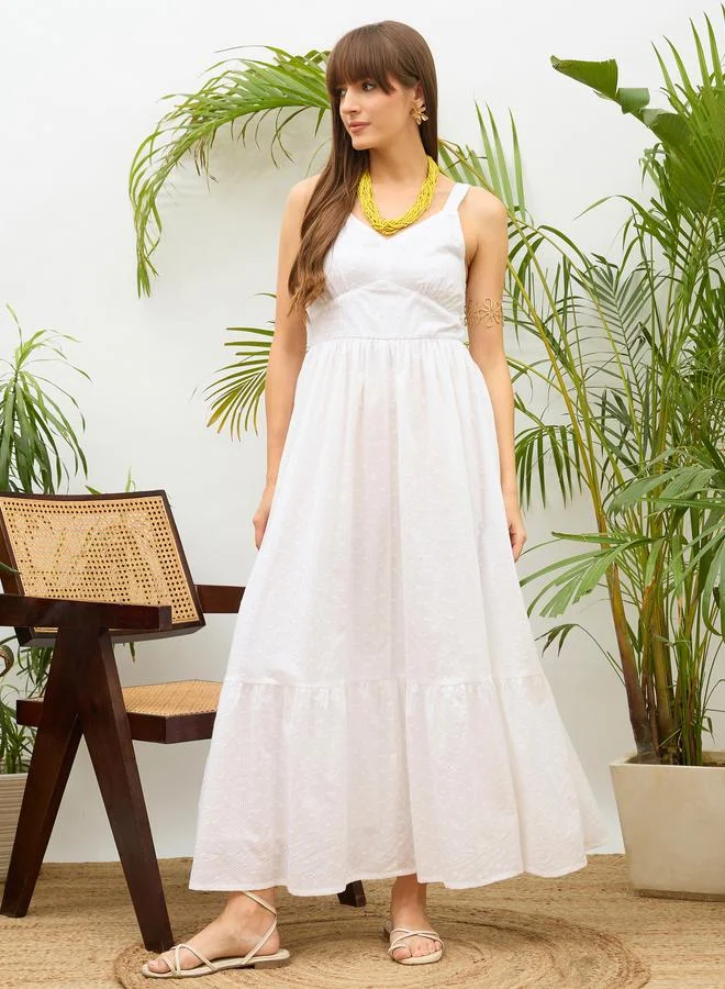 SASSAFRAS White Embroidered Strappy Maxi Dress