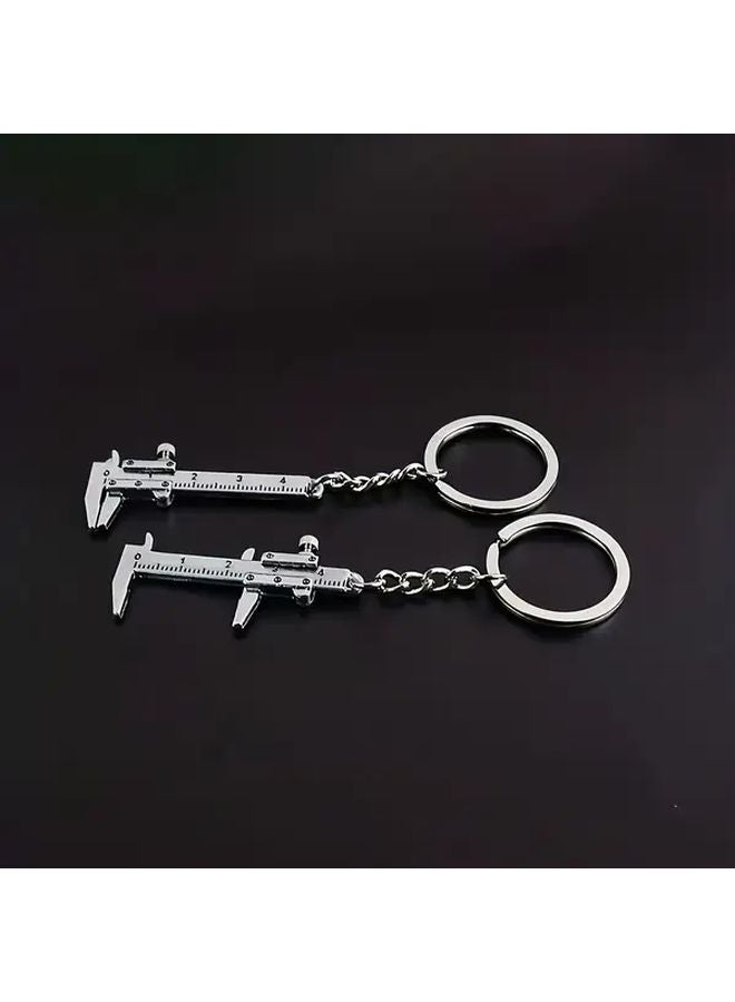 2pcs Minimalist Zinc Alloy Keychain with Vernier Caliper Design Durable Anti Rust Tool - Image 1