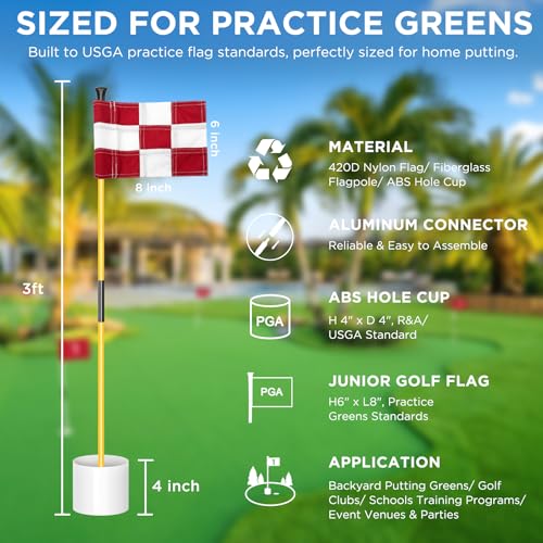 KINGTOP Miniature Golf Flagstick, Practice Putting Green Flags for Yard, Golf Pin Flag Hole Cup Set, Portable 2-Section Design, 3ft Flagpole, Indoor | Outdoor, Checkered Flag, 3-Pack - Image 2