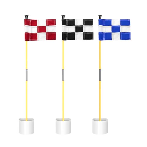 KINGTOP Miniature Golf Flagstick, Practice Putting Green Flags for Yard, Golf Pin Flag Hole Cup Set, Portable 2-Section Design, 3ft Flagpole, Indoor | Outdoor, Checkered Flag, 3-Pack - Image 1