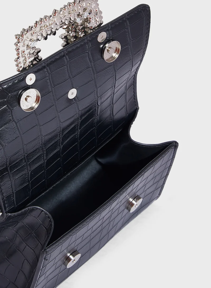 Ella Limited Edition Rhinestone Trim Croc Print Satchel Bag