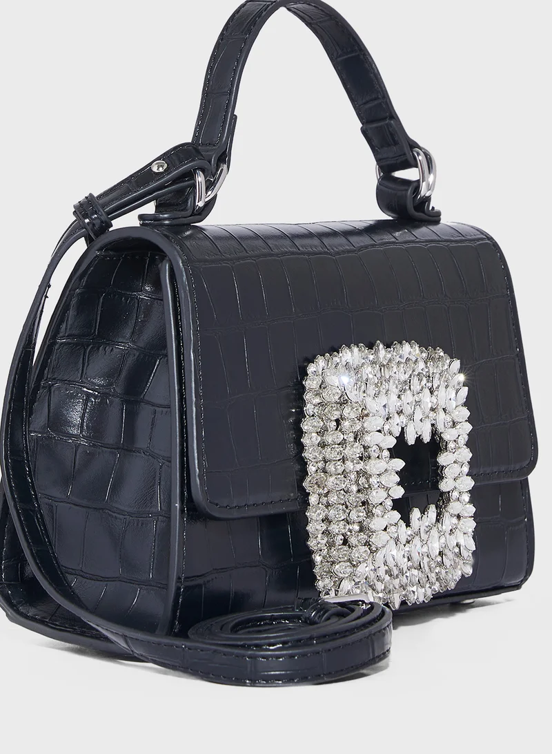 Ella Limited Edition Rhinestone Trim Croc Print Satchel Bag