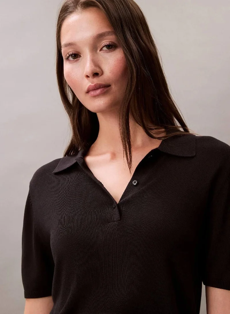 Calvin Klein Black Fine Gauge Viscose Polo for Women | Best Price UAE