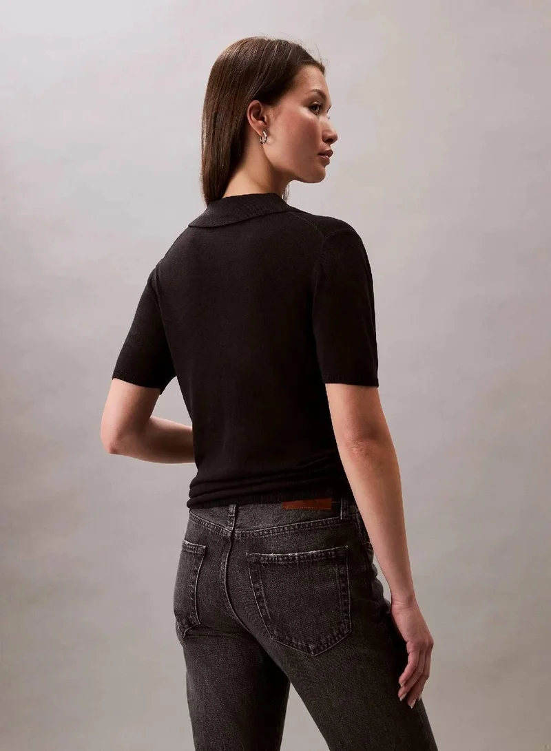 Calvin Klein Black Fine Gauge Viscose Polo for Women | Best Price UAE