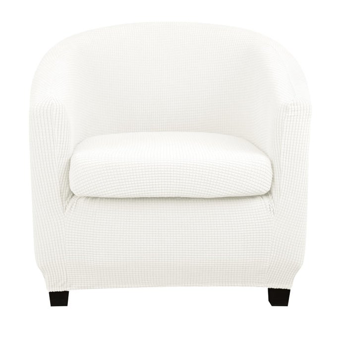 CLUB CHAIR SLIPCOVER WITH SEAT CUSHION COVER ROUND TUB CHAIR SLIPCOVERS BARREL CHAIR COVER ARM PROTECTOR ARMCHAIR COVERS REUSABLE STRETCH SOFA COVERS FOR LIVING ROOM BEDROOMWHITE
