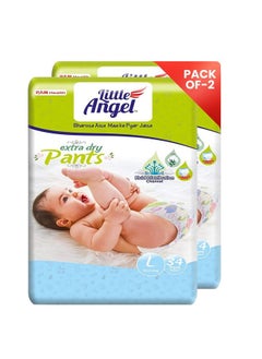 Little Angel Little Angel Extra Dry Baby Pants Diaper, Large (L) Size, 68 Count, Super Absorbent Core Up to 12 Hrs. Protection, Soft Elastic Waist Grip & Wetness Indicator, Pack of 2, 34 count/pack, 8-14kg  - Image 1