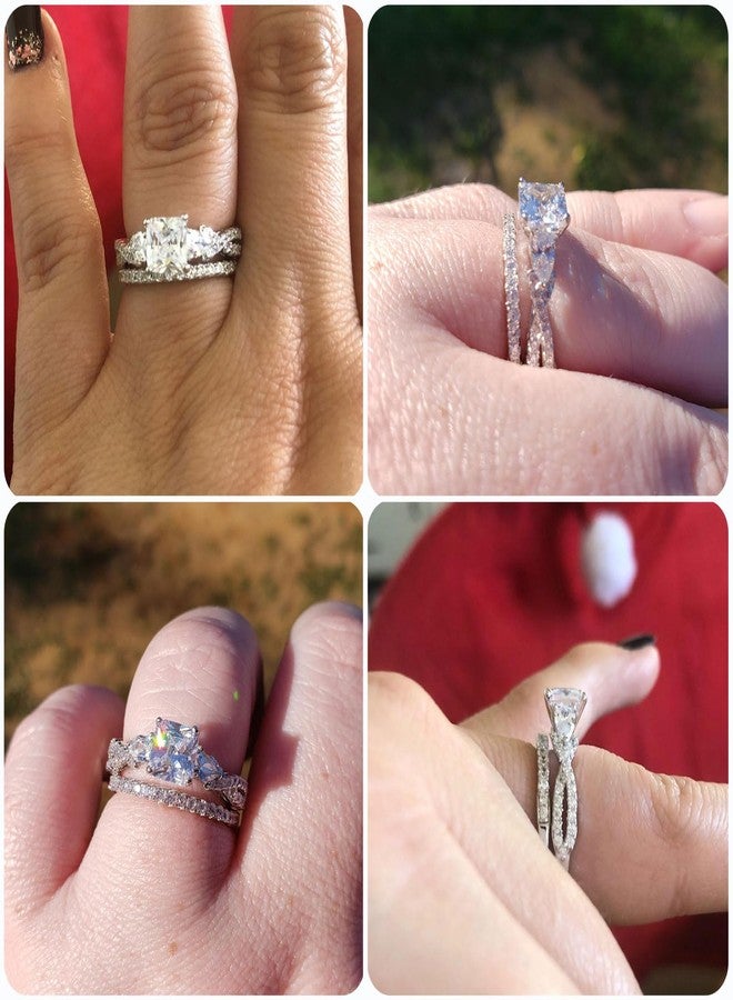 نيو شي جولري طقم خواتم زفاف من نيوشي للمجوهرات، مرصع بالزركونيا المكعبة، مصنوع من التنجستن والفضة الإسترليني عيار 925، مقاس 10 و8. - Image 4