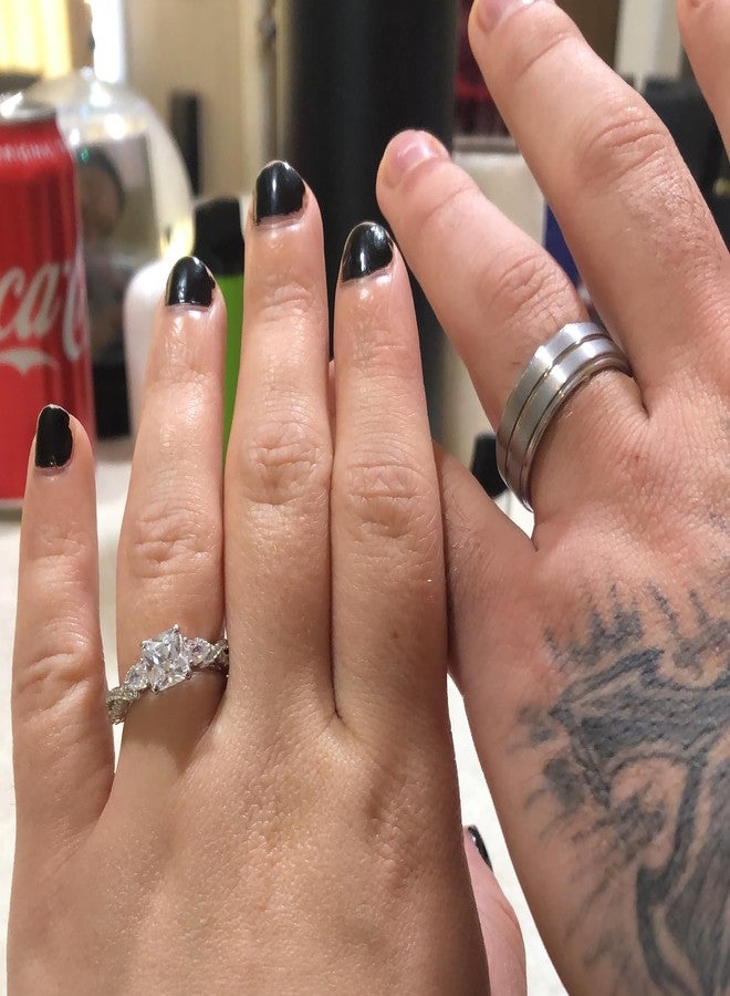 نيو شي جولري طقم خواتم زفاف من نيوشي للمجوهرات، مرصع بالزركونيا المكعبة، مصنوع من التنجستن والفضة الإسترليني عيار 925، مقاس 10 و8. - Image 2