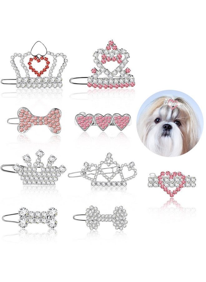 Reginary 9 Pieces Dog Tiara Crown Hair Clips Pet Crystal Rhinestone Barrette Clips for Dog Puppy Ear Crown Clips Clear Doggie Crown Clip Pet Grooming Hair Accessories for Pet Girl, 9 Styles (Vivid Style)  - Image 1