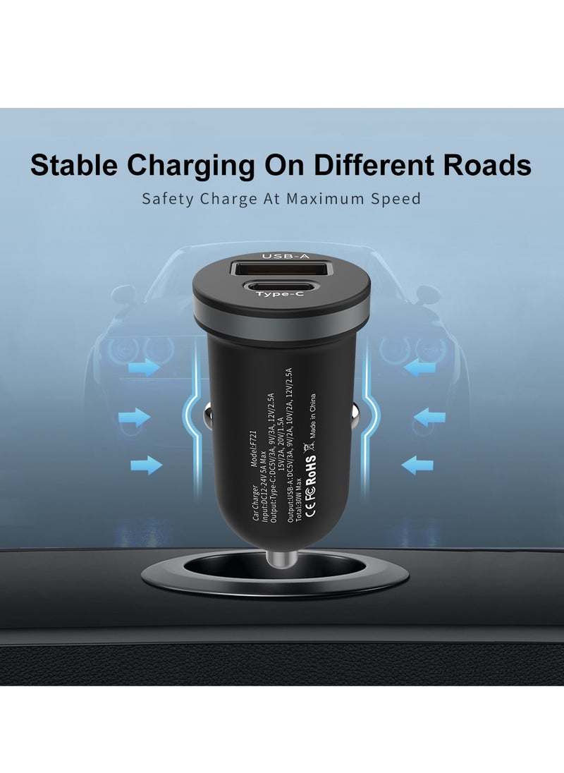 برو واحد - شاحن سيارة ProOne 30W مزدوج USB - محول قابس سيارة سريع الشحن مع النوع C - متوافق مع iiPhonee15 Pro Max/15 Pro/15/14/13 Pro Max/12/11، ii Pad Pro/mini 6، Samsung S23/S22، Huawei ماتي20 - Image 1
