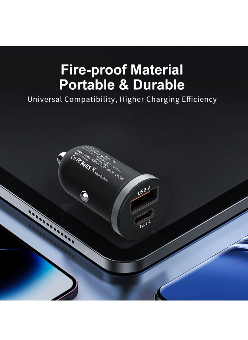 برو واحد - شاحن سيارة ProOne 30W مزدوج USB - محول قابس سيارة سريع الشحن مع النوع C - متوافق مع iiPhonee15 Pro Max/15 Pro/15/14/13 Pro Max/12/11، ii Pad Pro/mini 6، Samsung S23/S22، Huawei ماتي20 - Image 1