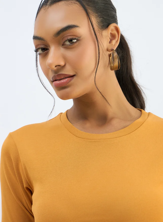SASSAFRAS Sassafras Mustard Ribbed Short Sleeves Top