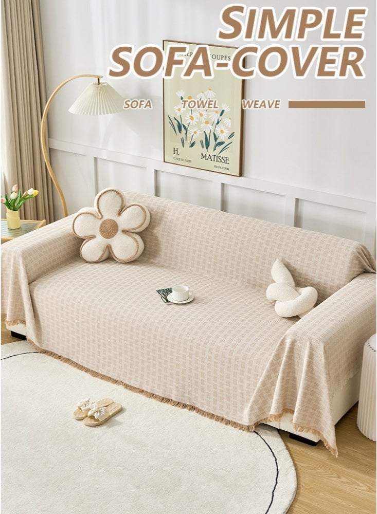 غطاء أريكة متعدد الأغراض، أنيق، غير قابل للانزلاق، قابل للعكس، بطانية مزخرفة للأريكة، غطاء أريكة على الطراز الاسكندنافي مع هامش مزخرف، أغطية مقاومة للخدش، أغطية شينيل للأرائك، أغطية أريكة كبيرة للفصول الأربعة، غطاء أريكة عالي الكثافة، واقي أريكة (بني) - Image 2