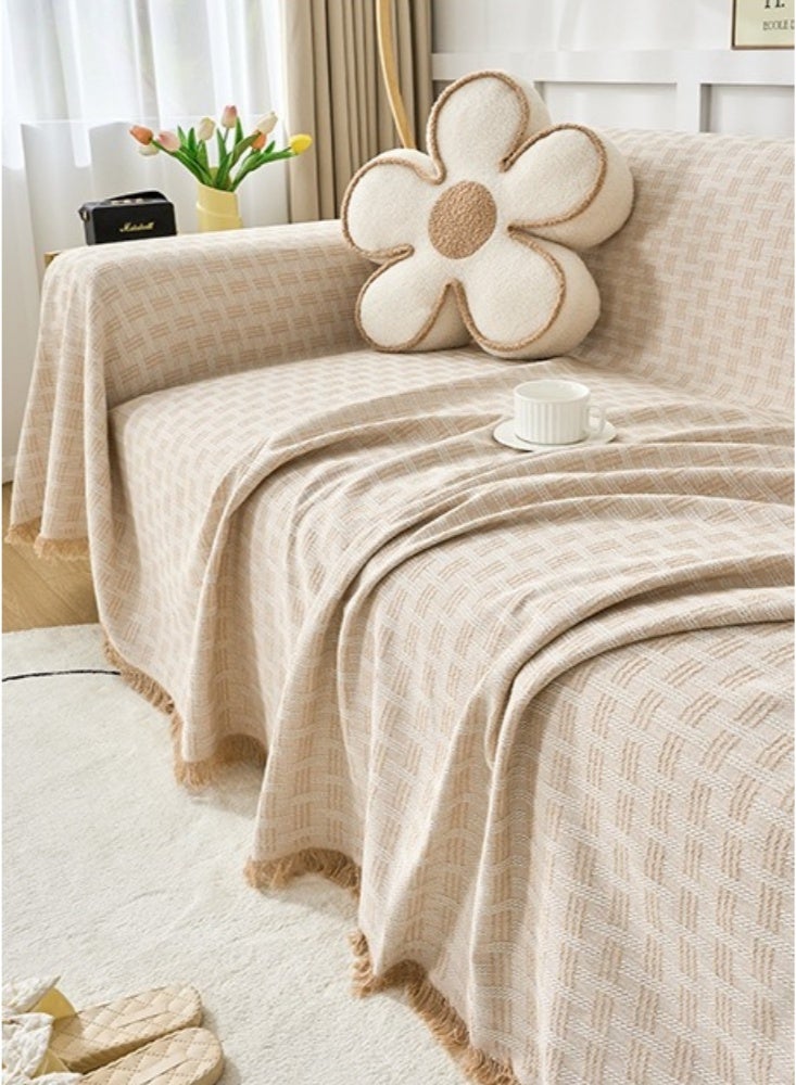 غطاء أريكة متعدد الأغراض، أنيق، غير قابل للانزلاق، قابل للعكس، بطانية مزخرفة للأريكة، غطاء أريكة على الطراز الاسكندنافي مع هامش مزخرف، أغطية مقاومة للخدش، أغطية شينيل للأرائك، أغطية أريكة كبيرة للفصول الأربعة، غطاء أريكة عالي الكثافة، واقي أريكة (بني) - Image 3