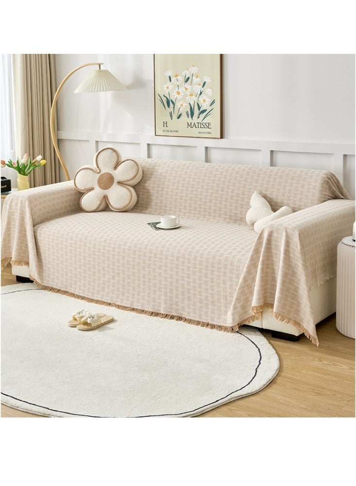 غطاء أريكة متعدد الأغراض، أنيق، غير قابل للانزلاق، قابل للعكس، بطانية مزخرفة للأريكة، غطاء أريكة على الطراز الاسكندنافي مع هامش مزخرف، أغطية مقاومة للخدش، أغطية شينيل للأرائك، أغطية أريكة كبيرة للفصول الأربعة، غطاء أريكة عالي الكثافة، واقي أريكة (بني) - Image 1