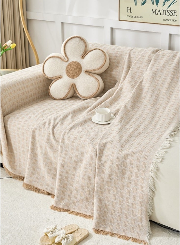 غطاء أريكة متعدد الأغراض، أنيق، غير قابل للانزلاق، قابل للعكس، بطانية مزخرفة للأريكة، غطاء أريكة على الطراز الاسكندنافي مع هامش مزخرف، أغطية مقاومة للخدش، أغطية شينيل للأرائك، أغطية أريكة كبيرة للفصول الأربعة، غطاء أريكة عالي الكثافة، واقي أريكة (بني) - Image 4