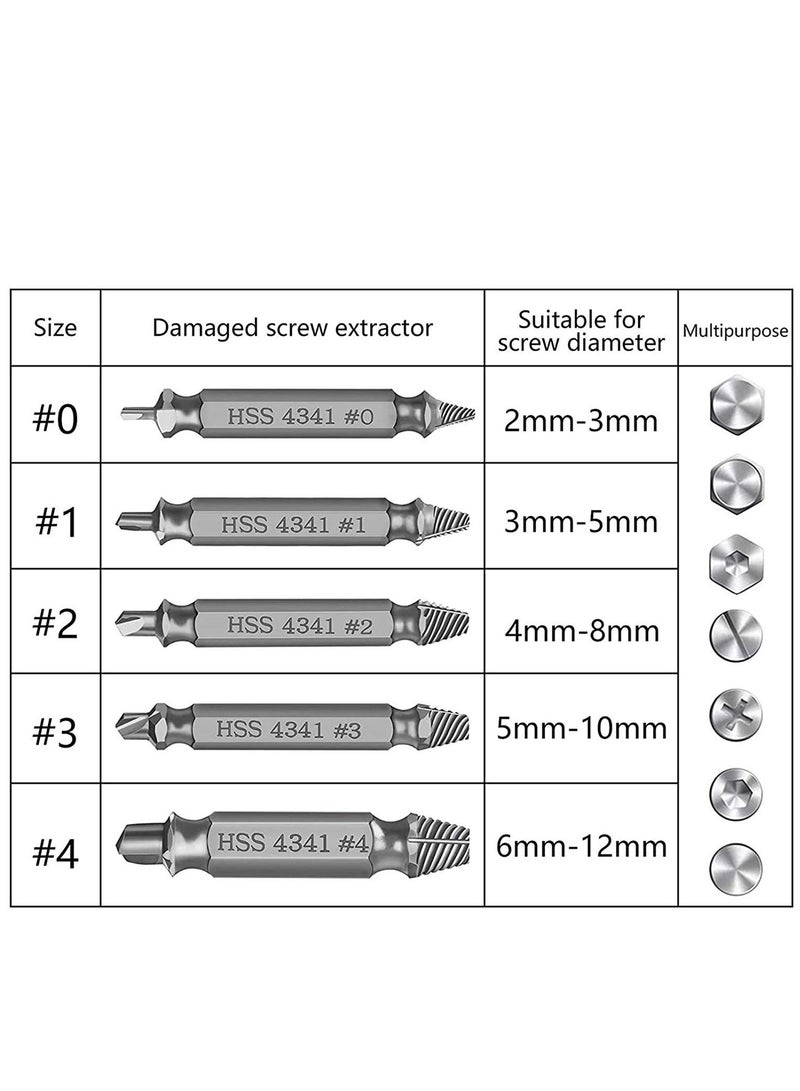 طقم إزالة البراغي المعيبة مع 5 قطع من مجموعة الأدوات السداسية عالية السرعة لإزالة البراغي المعيبة والتخلص من الأسلاك - Image 2