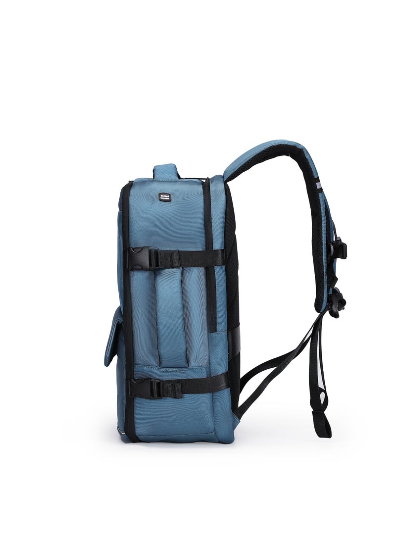 British Traveller BACK PACK ATHLETIC | 17-Inch Padded Laptop Compartment | Water-Resistant, Tear-Resistant Travel & School Bag with 9 Pockets and Reflective Strip | Lightweight Business & Outdoor Backpack - Blue - Image 3