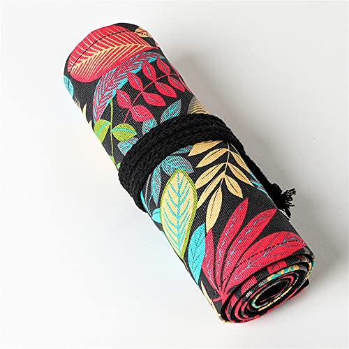 DIYOMR 24/36/72 Slots Pencil Wrap Pencil Rolls, Artist Colored Pencils Roll Up Bag Short Brushes Pouch Case Pencils Organizer for Drawing Coloring and Sketching (Colorful Leaves, 24slots) - Image 4