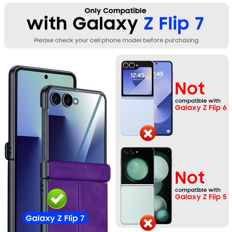 BSNRM for Samsung Galaxy Z Flip 7 Case with Hinge Protection & Built-in Screen Protector, Ultra Thin Stylish Leather Matte PC Durable Shockproof Cover Phone Case for Galaxy Z Flip 7-Purple - Image 2