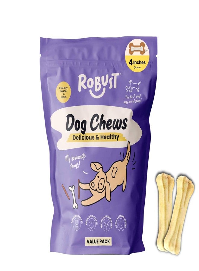 ROBUST Long Lasting All-Natural Dog Chew Bones To Keep Your Dog Entertained - 4 Inches (15 Units) | Premium Compressed Rawhide Chews For Small, Medium & Large Dogs - Image 1