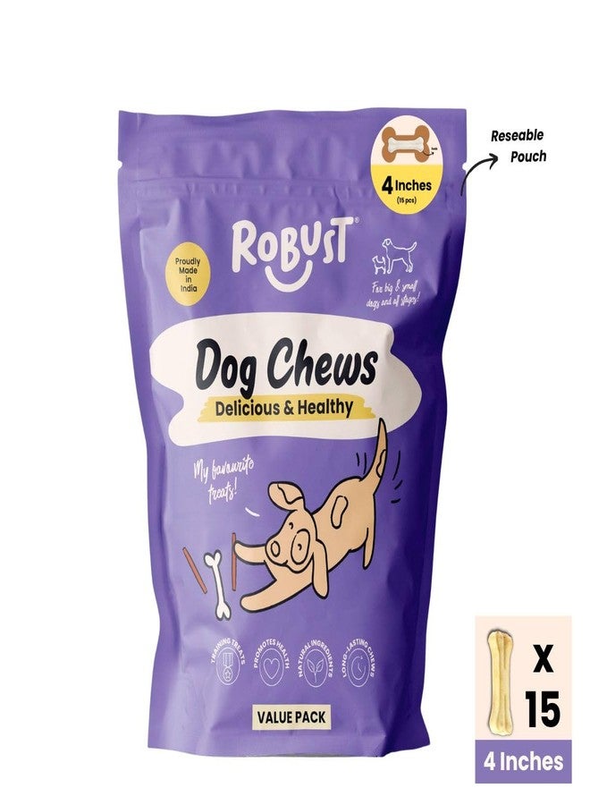 ROBUST Long Lasting All-Natural Dog Chew Bones To Keep Your Dog Entertained - 4 Inches (15 Units) | Premium Compressed Rawhide Chews For Small, Medium & Large Dogs - Image 2