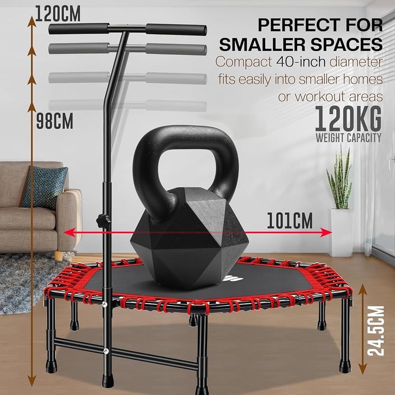 FK Sports Foldable Fitness Mini Trampoline Rebounder, 48" and 40" Foldable Mini Trampolines with T or U Bar Handle, Round Mini Fitness indoor Trampoline - Image 3