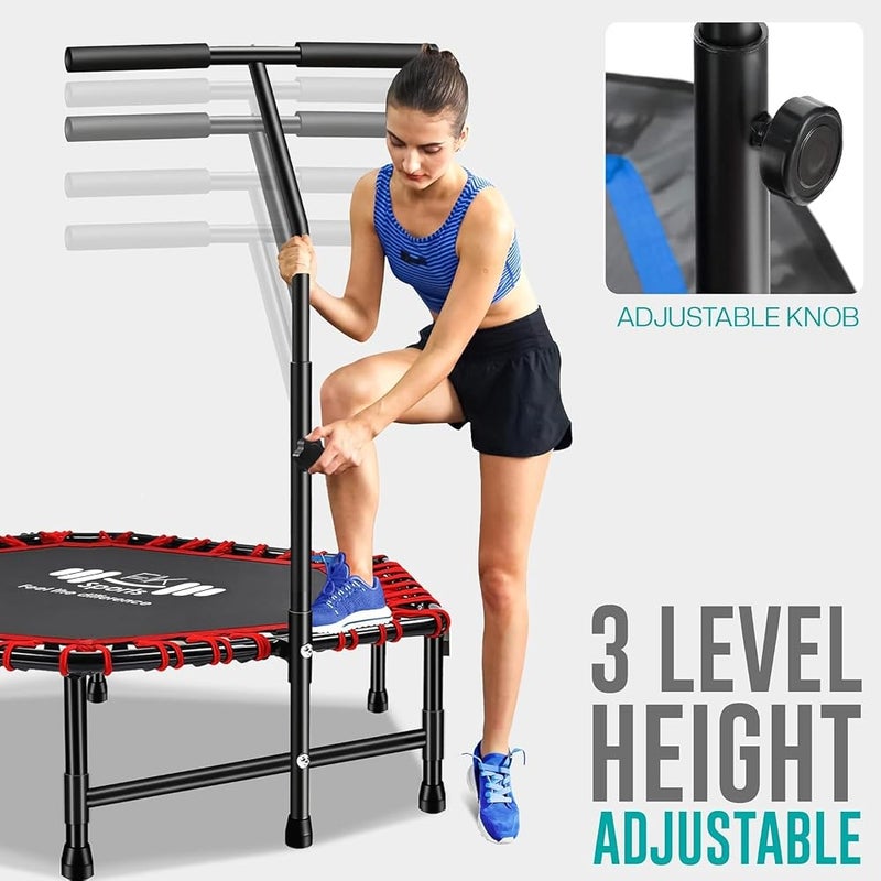 FK Sports Foldable Fitness Mini Trampoline Rebounder, 48" and 40" Foldable Mini Trampolines with T or U Bar Handle, Round Mini Fitness indoor Trampoline - Image 2