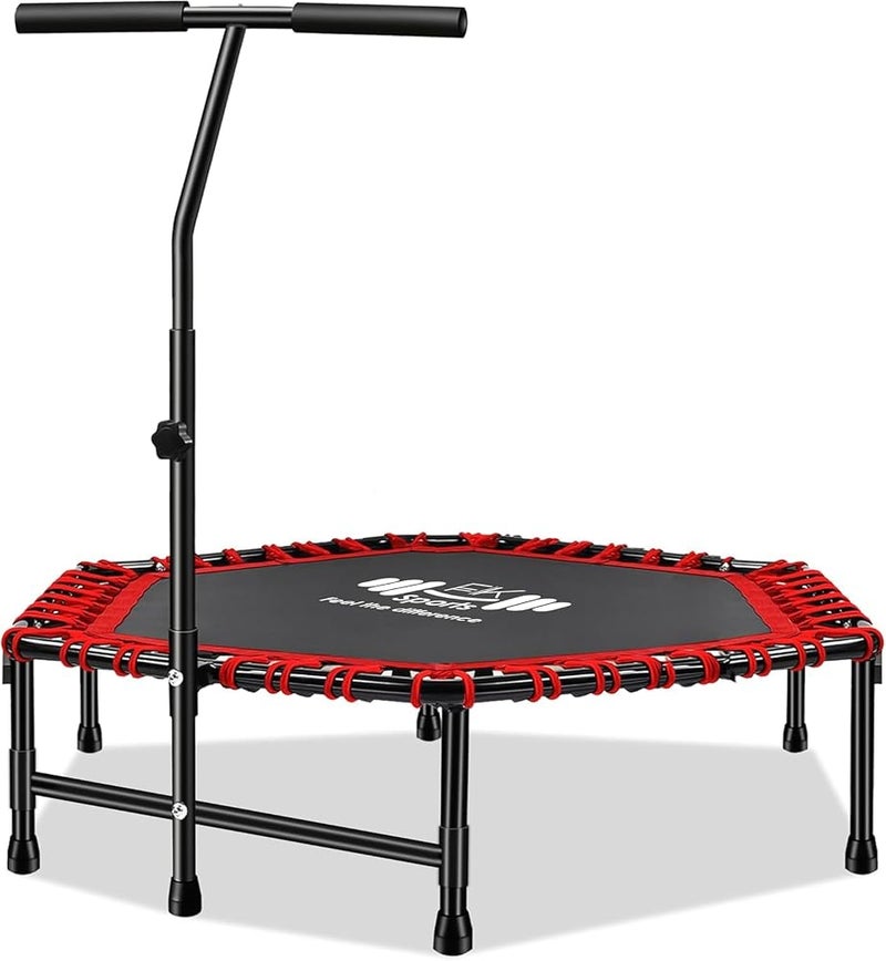 FK Sports Foldable Fitness Mini Trampoline Rebounder, 48" and 40" Foldable Mini Trampolines with T or U Bar Handle, Round Mini Fitness indoor Trampoline - Image 1