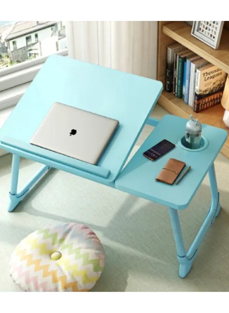 Huitich Wood Multi Purpose- Adjustable Laptop Desk For Study And Reading With Foldable Non Slip Legs Blue - Image 2