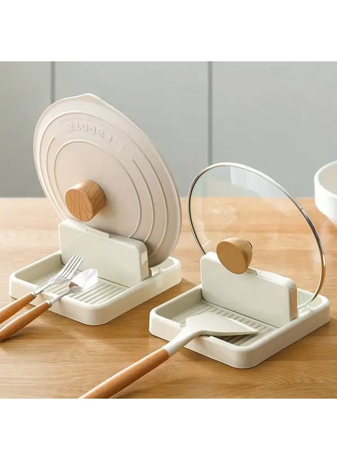 Beige Collapsible Pot Lid Holder Organizes Spoons Spatulas and Lids Keeps Kitchen Counter Tidy - Image 2