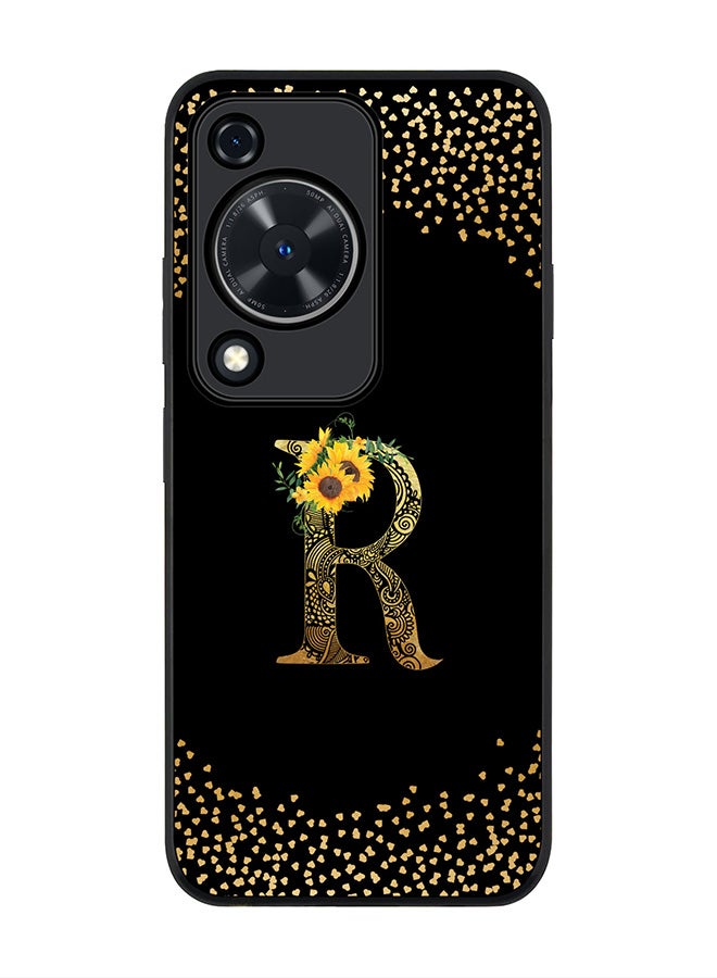 Stylizedd Rugged Black edge case for Huawei nova Y72 / Huawei Enjoy 70 4G,Slim fit Cover Custom Monogram Initial Letter Floral Pattern Alphabet - R (Black) - Image 1