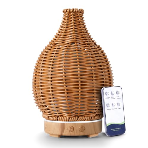 SENMUL Boho Essential Oil Diffuser for Home Rattan Weaving with Remote Control, 100mL 7 Changing Color Lights Ultrasonic Aroma Humidifier, Noiseless Auto-Off Sleep Mode for Bedroom Office Workout - Image 1