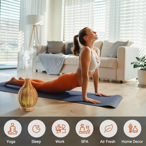 SENMUL Boho Essential Oil Diffuser for Home Rattan Weaving with Remote Control, 100mL 7 Changing Color Lights Ultrasonic Aroma Humidifier, Noiseless Auto-Off Sleep Mode for Bedroom Office Workout - Image 4