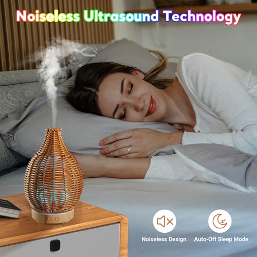 SENMUL Boho Essential Oil Diffuser for Home Rattan Weaving with Remote Control, 100mL 7 Changing Color Lights Ultrasonic Aroma Humidifier, Noiseless Auto-Off Sleep Mode for Bedroom Office Workout - Image 3