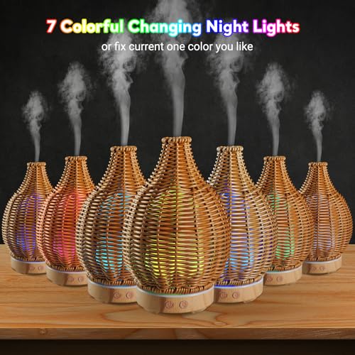 SENMUL Boho Essential Oil Diffuser for Home Rattan Weaving with Remote Control, 100mL 7 Changing Color Lights Ultrasonic Aroma Humidifier, Noiseless Auto-Off Sleep Mode for Bedroom Office Workout - Image 5