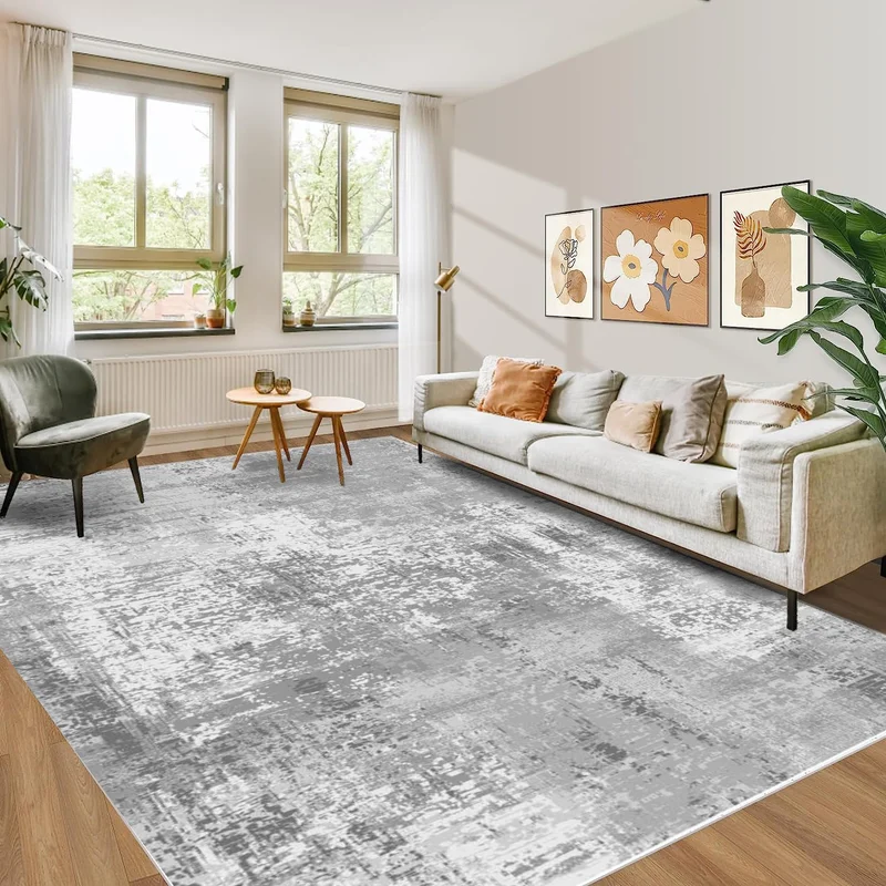 Faiend Washable Carpet Kitchen Non-Slip Dod Base Stain-Proof Home Carpet Gray