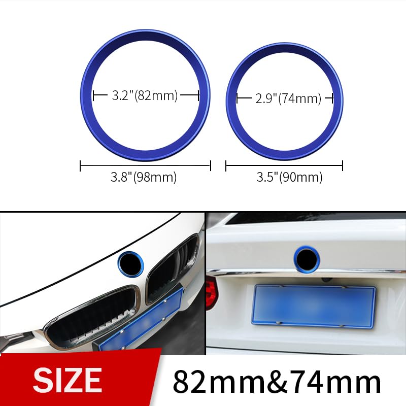 Ysbxitu Car Front Rear Logo Decoration,Cover Ring Trim,Fit for BMW 1 2 3 4 5 6 7 Z X Series,Hood Emblem Ring,Front Rear Car Logo Circle,Logo Circle Decoration,(82mm/3.2)*1+(74mm/2.9)*1-Blue - Image 2