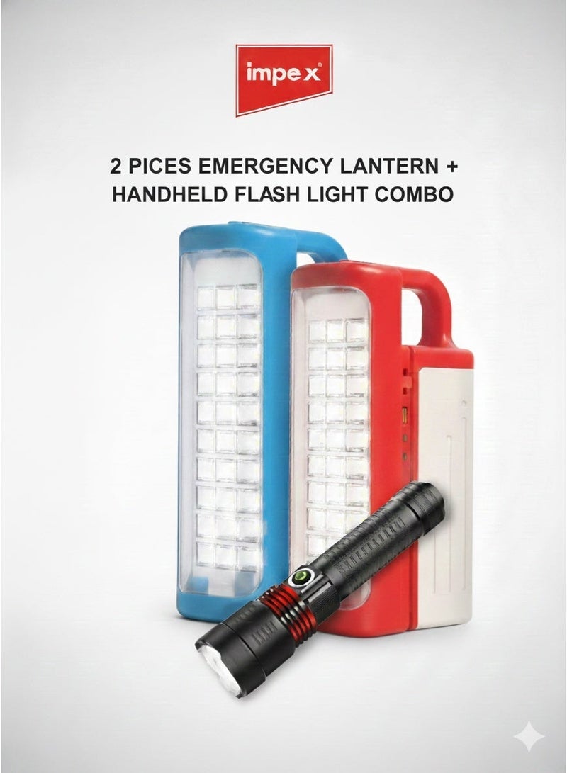 إمبكس باقة كومبو من Impex (عدد 2 لمبة طوارئ + كشاف Hunter Z1) | لمبات طوارئ بـ 30 SMD LED وبطارية 6V 4500mAh مع تشغيل من 10 إلى 80 ساعة وشحن بالطاقة الشمسية وباور بنك | كشاف ‎10W Laser LED‎ بسطوع ‎500 Lumens‎ وبطارية ‎1500mAh‎ ومدى ‎1800M‎ وشحن Type-C | ضمان سنتين - Image 1