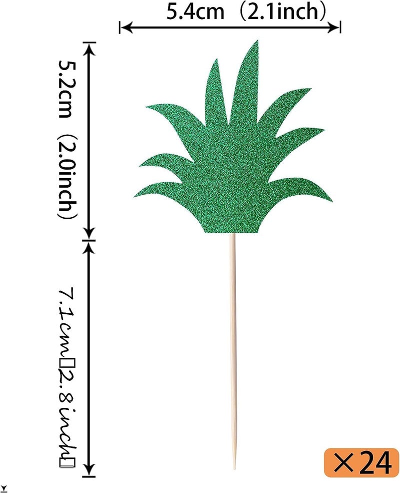 Confetti! Pineapple Leaf Cupcake Topper - 36 Pack Green Glitter Pineapple Leaves Cupcake Picks for Summer Tropical Theme Luau Party Hawaiian Wedding Baby Shower Birthday Party Cake Decoration Supplies - Image 4