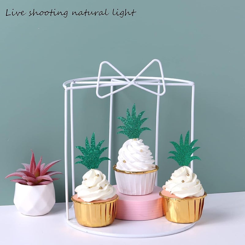 Confetti! Pineapple Leaf Cupcake Topper - 36 Pack Green Glitter Pineapple Leaves Cupcake Picks for Summer Tropical Theme Luau Party Hawaiian Wedding Baby Shower Birthday Party Cake Decoration Supplies - Image 3