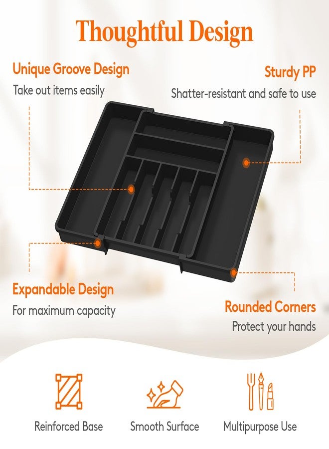 Lifewit Expandable Silverware Drawer Organizer, 16.7 inches Deep Adjustable Utensil Cutlery Tray for kitchen, Plastic Flatware Spoon Fork Knives Holder Storage Divider, 7 Compartment, 1 Pack, Black - Image 4