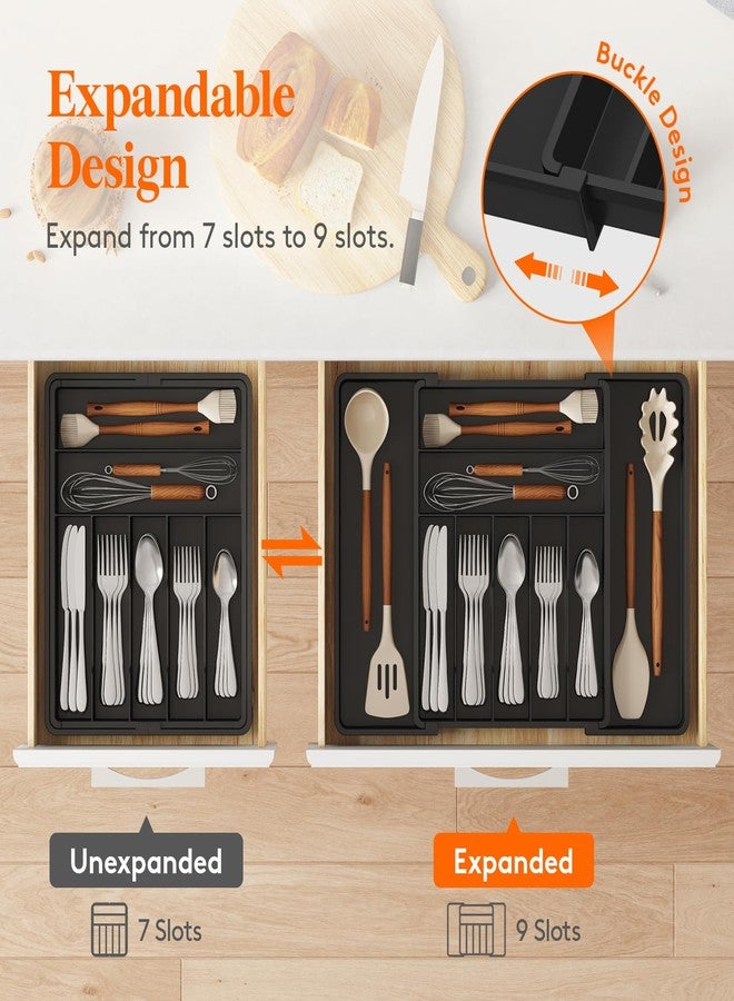 Lifewit Expandable Silverware Drawer Organizer, 16.7 inches Deep Adjustable Utensil Cutlery Tray for kitchen, Plastic Flatware Spoon Fork Knives Holder Storage Divider, 7 Compartment, 1 Pack, Black - Image 5