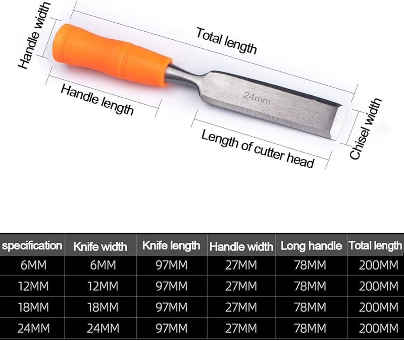4 Piece Wood Chisel Set Cr V Steel Woodworking Carving Tools Soft Grip Handles - Image 3