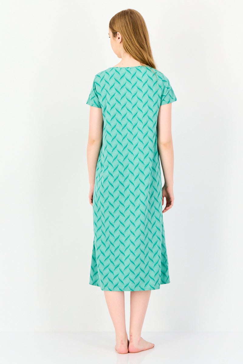 zivame Rosaline By Zivame Women Abstract Print Short Sleeves Sleep Dress, Green - Image 4