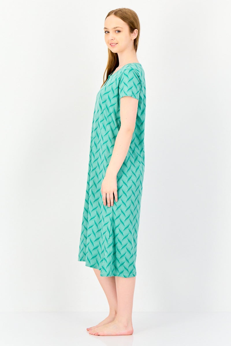 zivame Rosaline By Zivame Women Abstract Print Short Sleeves Sleep Dress, Green - Image 2
