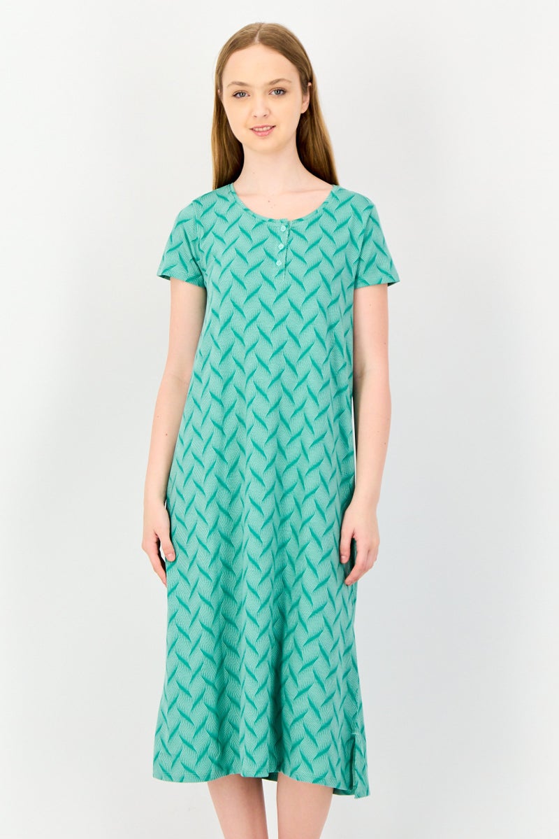zivame Rosaline By Zivame Women Abstract Print Short Sleeves Sleep Dress, Green - Image 3